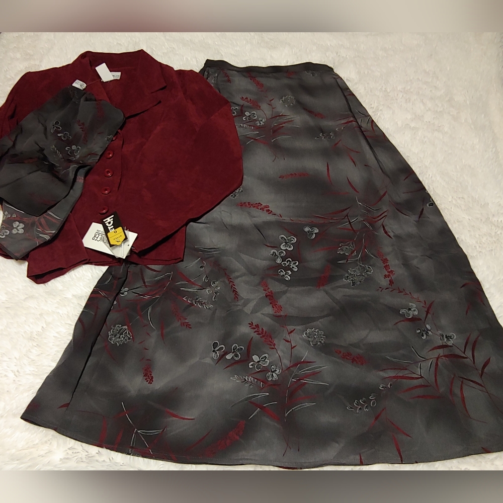 K.C. Spencer New York. Suit Jacket, Scarf, and Skirt.